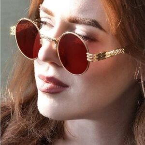 Gold and Red Round Sunglasses Bundle
